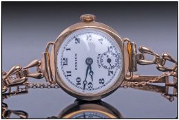 Ensign - Vintage Ladies 9ct Gold Cased Manual Wind Wrist Watch With Fitted 9ct Gold Bracelet.