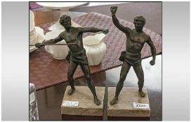 Two Early 20th Century Spelter Figures. Classical Grecian Olympian's. Raised on square marble bases.
