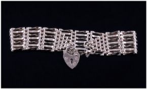 Silver Gate Bracelet, With Padlock And Safety Chain.
