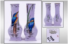 Shelley Pair Of Kingfisher Vases. With lilac ground. Circa 1930's. Shape number 773 8662. Each