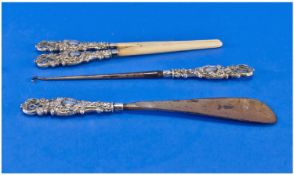 Victorian Fine Embossed Silver & Ivory Glove Stretcher Hallmark Birmingham 1900. 9.5" in length.