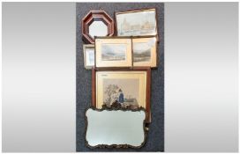 Gilt Scroll Framed Mirror, with label to reverse for Atsonea. Together with one other modern small