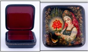 Extremely Fine Quality Russian Lacquered Table Box, featuring hand painted Allegory to the fairy