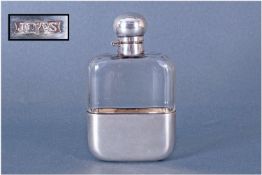 EPNS Hip Flask, Maker J D and S. Sold by Drew and Sons, Piccadilly Circus, London. Makers to the