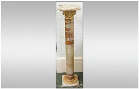 A Late 20th Century Alabaster Italian Sectional Turned Column on an Octagonal Base, with a Square