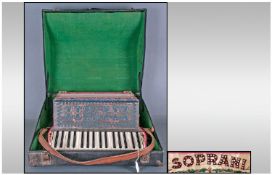 "Soprani" Italia Piano Accordian, with marble case, brightly coloured with floral and diamonte