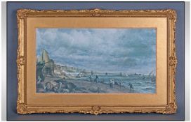 Framed Print in a Gilt Frame, Isle of Man Harbour Scene. From Artist Sidney P Winder 15 1/2 inches