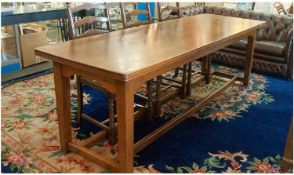 A Large Solid Oak Refectory Table In The Planked Arts and Crafts Style, top with serrated edges a
