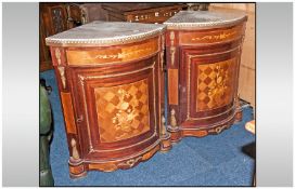 French Style Adapted Corner/Bed Side Cabinets. Bow Fronted With Ormolu Mounts, Floral Inlay, Both