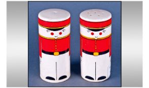 Carlton Ware Hand Painted Art Deco Pair Of Salt And Pepper Pots. Circa 1930's. Each 4 inches high.