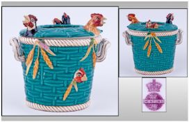 Mintons 19th Century Novelty Lidded Two Handle Chicken Basket. Circa 1880's. Height 5.75 inches.