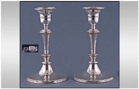 Mappin And Webb Fine Pair Of Silver Cased Candlesticks. Raised on Circular Bases Hallmark London