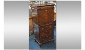 Late Victorian Queen Anne Style Walnut Ladies Secretaire, of Small Proportions, with Frieze Drawer