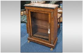 A Single Side Glazed Walnut Side Cabinet, inlaid and Ormalu mounted on Ormalu paw feet, velvet lined