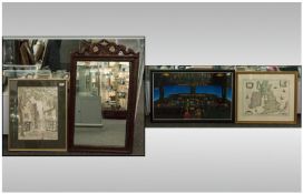 Collection Of Decorative Frames Prints comprising interior of Bowing 747, reproduction map of
