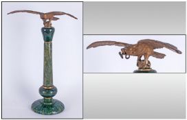 Stained Green Alabaster Turned Column, Surmounted By An Open Winged Eagle Clutching An Egg, Height