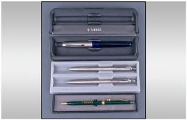 1988 Parker Pen In Case, together with Parker pen & pencil & Harrods Knightsbridge pen. (3)