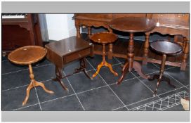 Five Various Occasional Tables comprising three tripod small pedestal tables, small hallway table