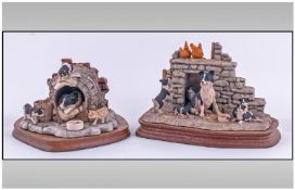 Border Fine Art Signed Group Figures, 2 In Total. 1, Jocks Pride Collie Sheep Dogs And Pups Ayres