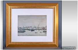 Modern Framed Lowry Print. Mounted and framed behind glass. Gilt Frame. 9.25 x 12.75 inches.