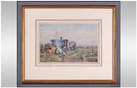 Herbet Royle (1870-1958). Gypsy encampment watercolour. 8.5 x 13 inches. Signed.