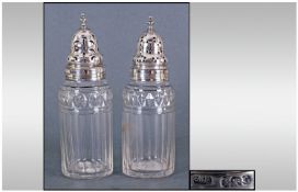 George III Pair Of Silver Topped And Glass Sugar Sifters. Hallmark London 1802. Excellent quality