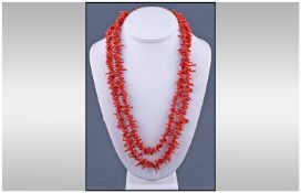 A Vintage Coral Necklace. Length 48 inches.