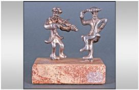 A Vintage Silver Pair Of Miniature Musical Figures one playing the violin & the other figure