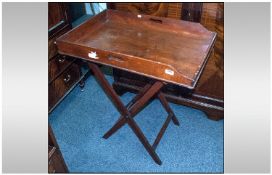 Victorian Mahogany Waiters Tray On Collapsible Stand, tray with carrying handles and gallery edge.