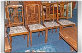 Set Of Four Inlaid Mahogany Edwardian Chairs, with fretted centre splats to the back, on square