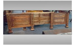 Two Teak Single Bed Headboards. 37 inches wide, 24 inches high. Together with a teak double bed