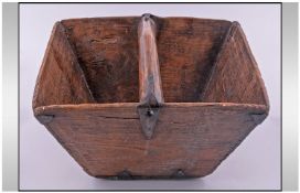 Primitive Elm Rice Bucket, of tapering shape with wooden carrying handle. Width 13 inches, height