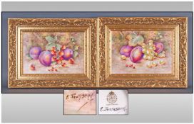 Royal Worcester Very Fine Hand Painted Signed Pair Of Fruits Plaque, by E Townsend. Date 1976. Plums