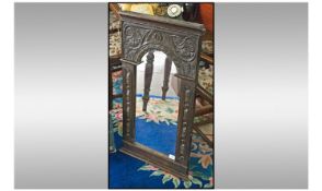 Carved Oak Mirror Of Fine Quality. Size in total 36 x 18.5 inches.