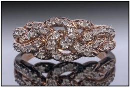 9ct Gold Diamond Dress Ring, Set with Knot Scroll Design, Set With Round Cut Diamonds, Fully