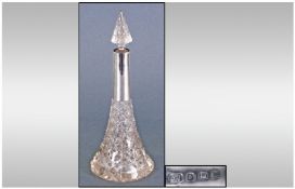 Edwardian Silver Collared And Cut Glass Tapered Perfume Bottle. Hallmark Birmingham 1906. Height 9