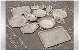 Collection Of 13 Mixed Arts And Crafts Style Embossed Alloy Metal Ware Table Items, of unusual