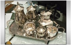 Collection Of Silver Plated Ware. Comprising Edwardian three piece plated teaset with ebony handle