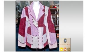 Stunning Retro Vintage Jacket. Genuine Suede Patchwork Jacket, maroon pink and beige in colour.