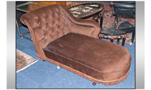 Brown Upholstered Chaise Longue, Marked for Richard Henry Furnishings Ltd. Sold As Found.