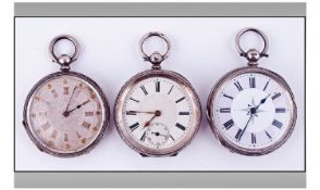 Victorian Swiss Ladies Silver Cased Ornate Pocket Watches, 3 In Total. Fancy dials. Working order.
