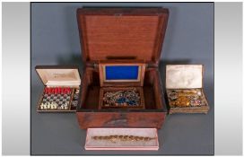 Small Mixed Lot. Comprising Victorian Walnut Hinged Box, Small Collection Of Costume Jewellery,