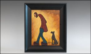 Albert Barlow 1944. Titled 'Walkies' Acrylic on Board. Signed. 9.5x7.5"