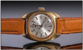 Ladies Tissot Wristwatch, Silvered Dial, Gilt Baton Numerals, Manual Wind, Leather Strap. Working