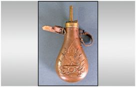 American Late 19th Century Copper And Brass Powder Cask. Circa 1880's. Length 7.75 inches.