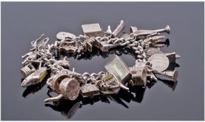 Heavy Silver Charm Bracelet Loaded With 20+ Charms, To Include World Cup Charm, £1, Isle Of Man