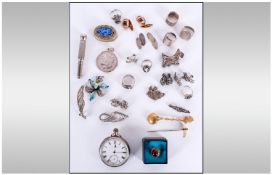 Collection Of White Metal, Silver Jewellery, Oddments etc, Comprising Brooches, Earrings, Rings,