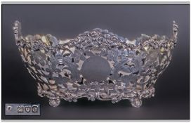 Victorian Fine Silver Openwork Shaped And Ornate Footed Small Bowl. Hallmark London 1898, makers