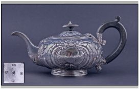 George III Silver Singles Teapot with Armorial Crest to cartouche. Hallmark London 1777. Makers mark