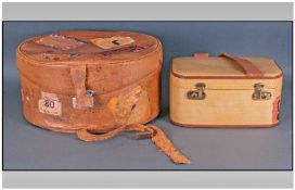 Early 20th Century Ladies Brown Leather Hat/Vanity Case. With various shipping labels, mostly